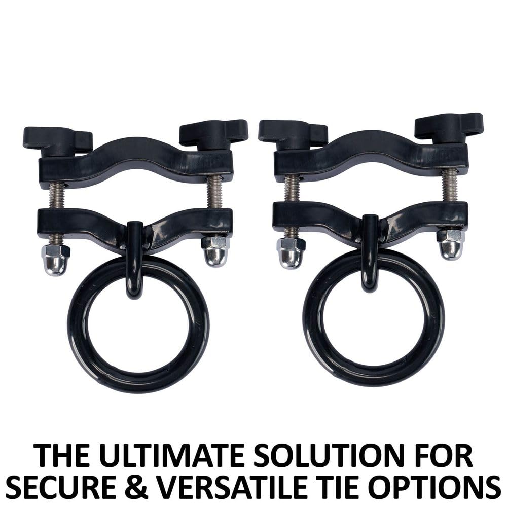 Schneiders Easy-Up Portable Stall Front Bar Tie Ring for Horses | Adjustable Fit | 50 lb Capacity | Works with Round and Square Tubing | Easy Installation | Set of 2 | Color Black