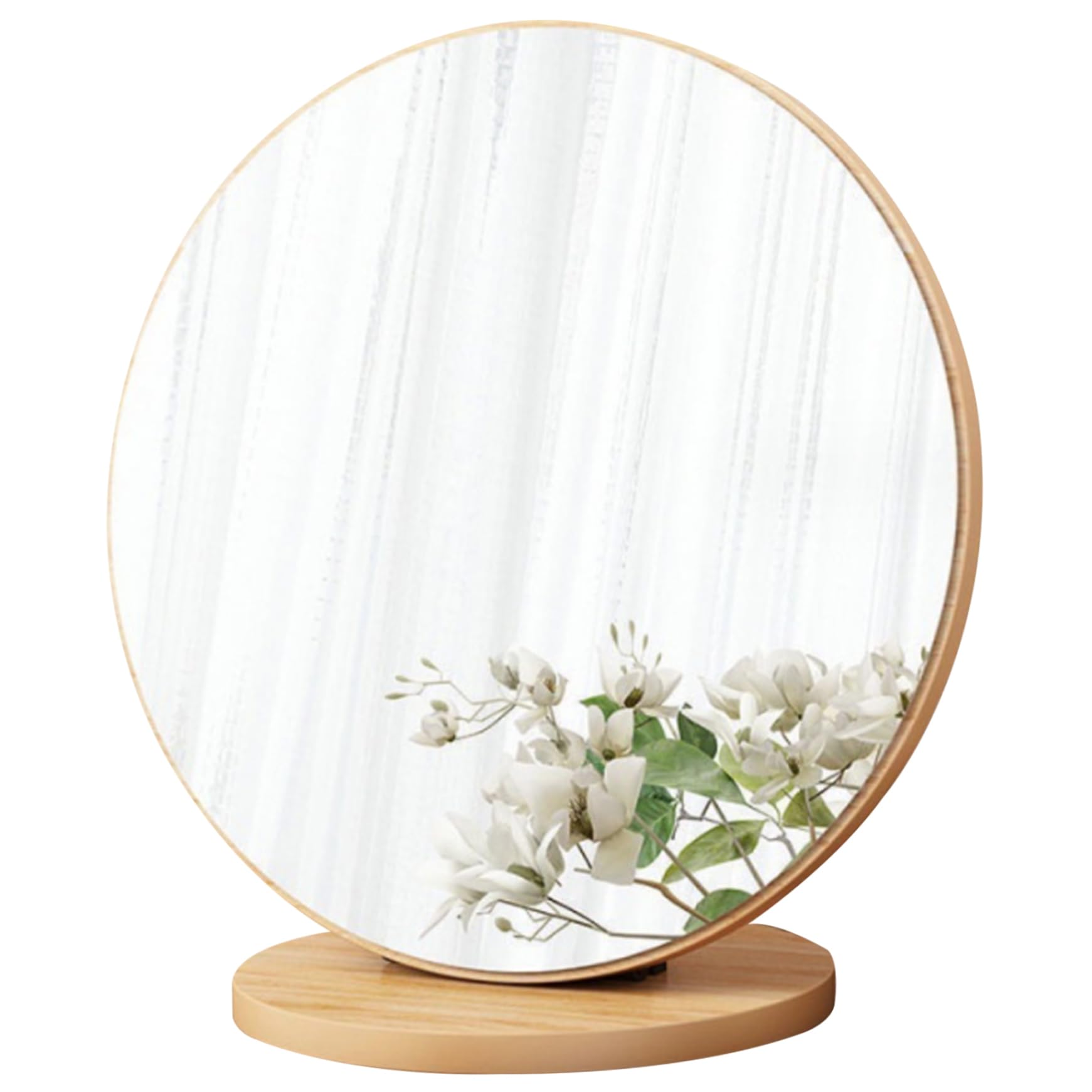 Dorccsi Dressing Table Mirror Wooden Base Round Makeup Mirror 90° Rotary Vanity Mirror 11.8in High Definition Table Top Mirror Vanity Mirror Table Top Mirror Round Makeup Mirror for Home Dorm Bedroom
