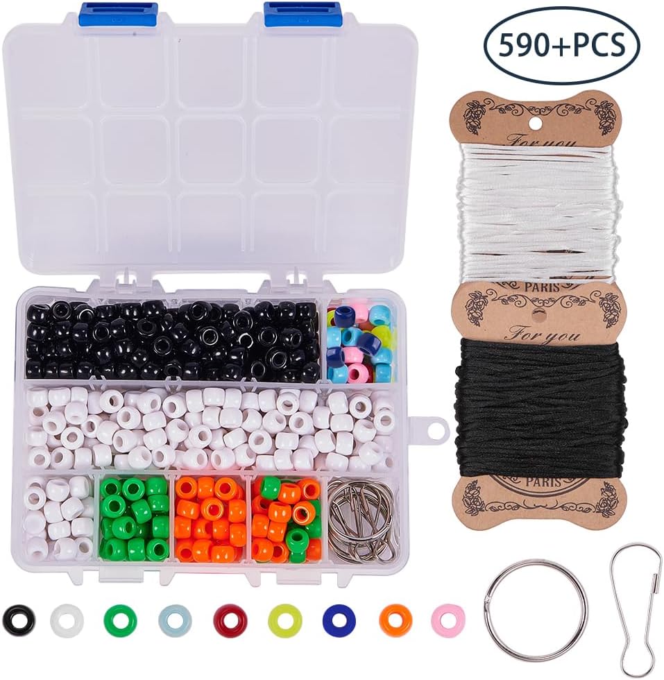 SUNNYCLUE 1 Box DIY Make 9PCS Halloween Theme Bead Pets Kit 8mm Pony Beads Assortment Box Set with Keychain, Keyring & Lanyard Clips, Instruction