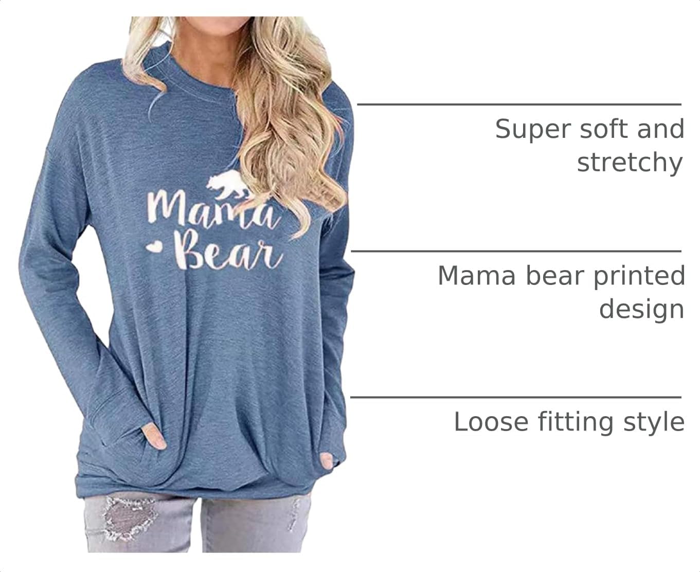 Womens Mama Bear Shirt Mom Shirt New Mom Gifts Graphic Tees with Pockets 2026 image 2