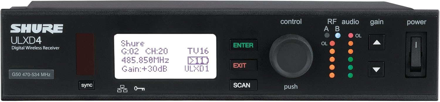 Shure ULXD4 Single Channel Receiver - for use with ULX-D Digital Wireless Microphone Systems, Transmitter Sold Separately | H50 Band (ULXD4=-H50)