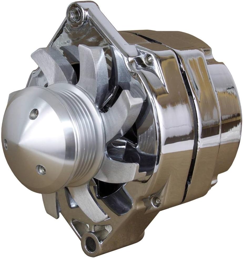 RAREELECTRICAL New Chrome 110A Style Alternator Compatible With Gm Billet 6-Groove Pulley And Fan 1 Or 3 Wire Connection By Part Numbers 27295 17294 37294 17102 17127 27127