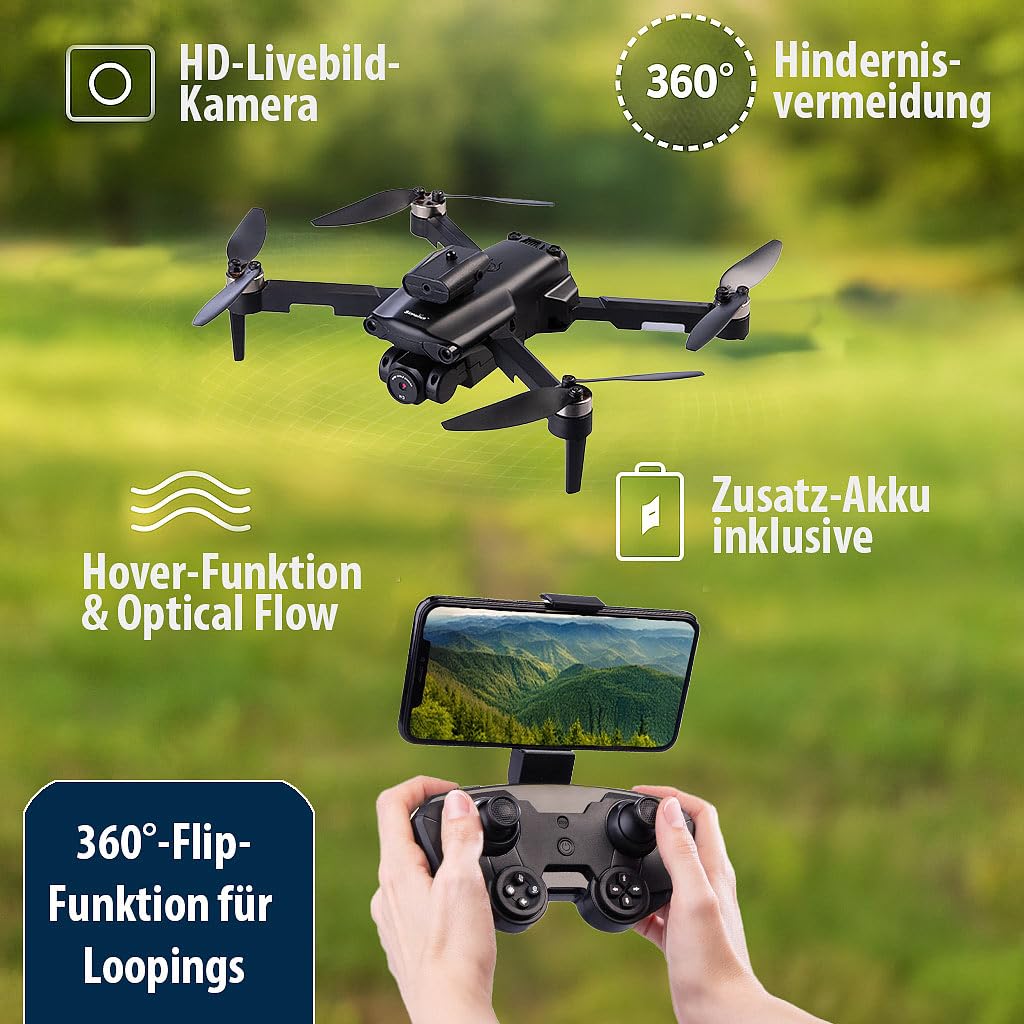 Simulus Quadrocopter: Faltbare RC-WLAN-Drohne mit HD-Kamera und Hindernisvermeidung (Drohne Quadrocopter, Faltbare Quadcopter, LED)