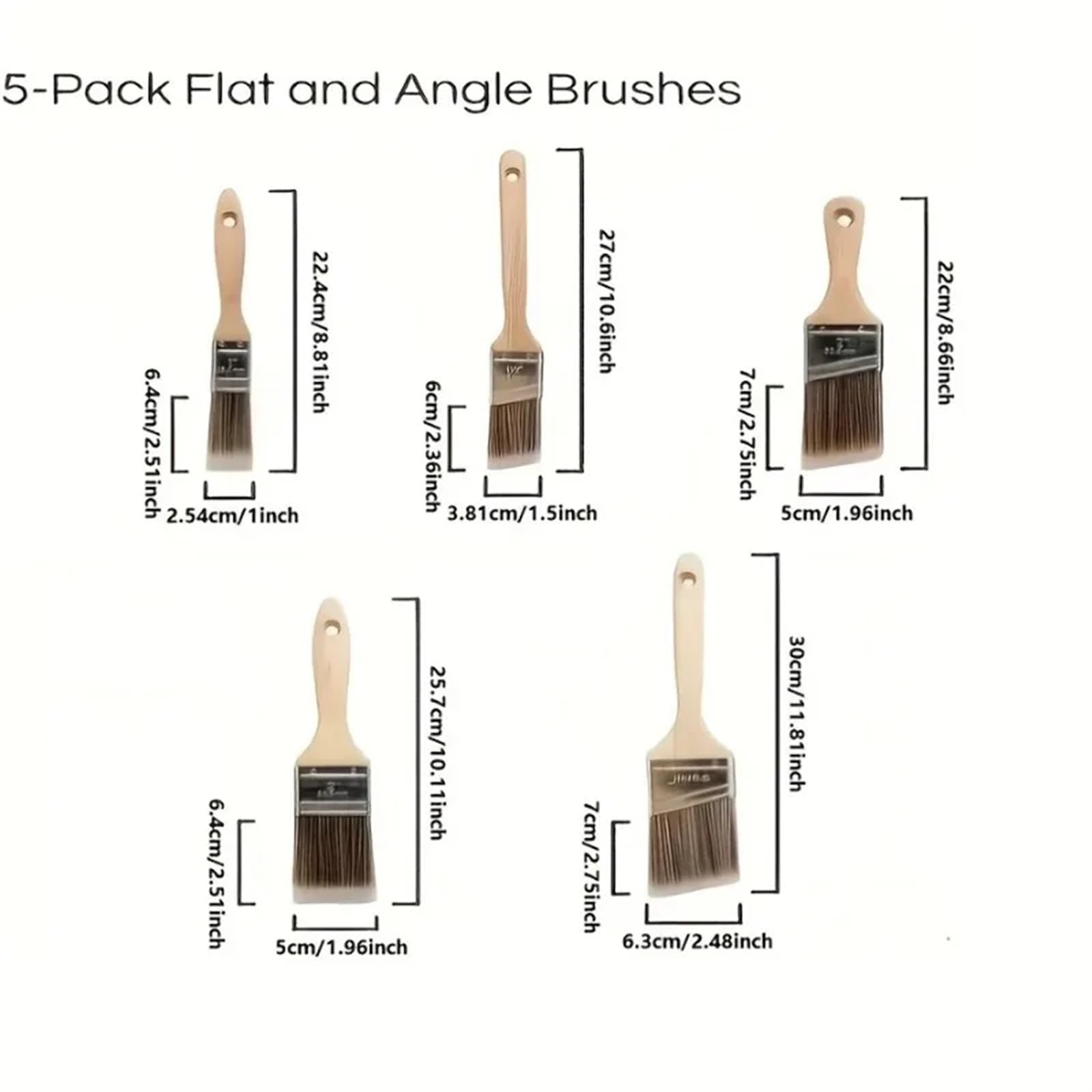 Pincel con mango de madera, Juego de 5 pinceles profesionales madera for pintar, planos y angulares, herramienta decorativa for bricolaje, for muebles paredes