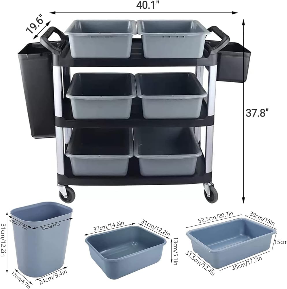 Carrito utilitario rodante de 3 niveles con ruedas, estantería móvil resistente para cocina y organización, carrito de servicio de almacenamiento de grado comercial
