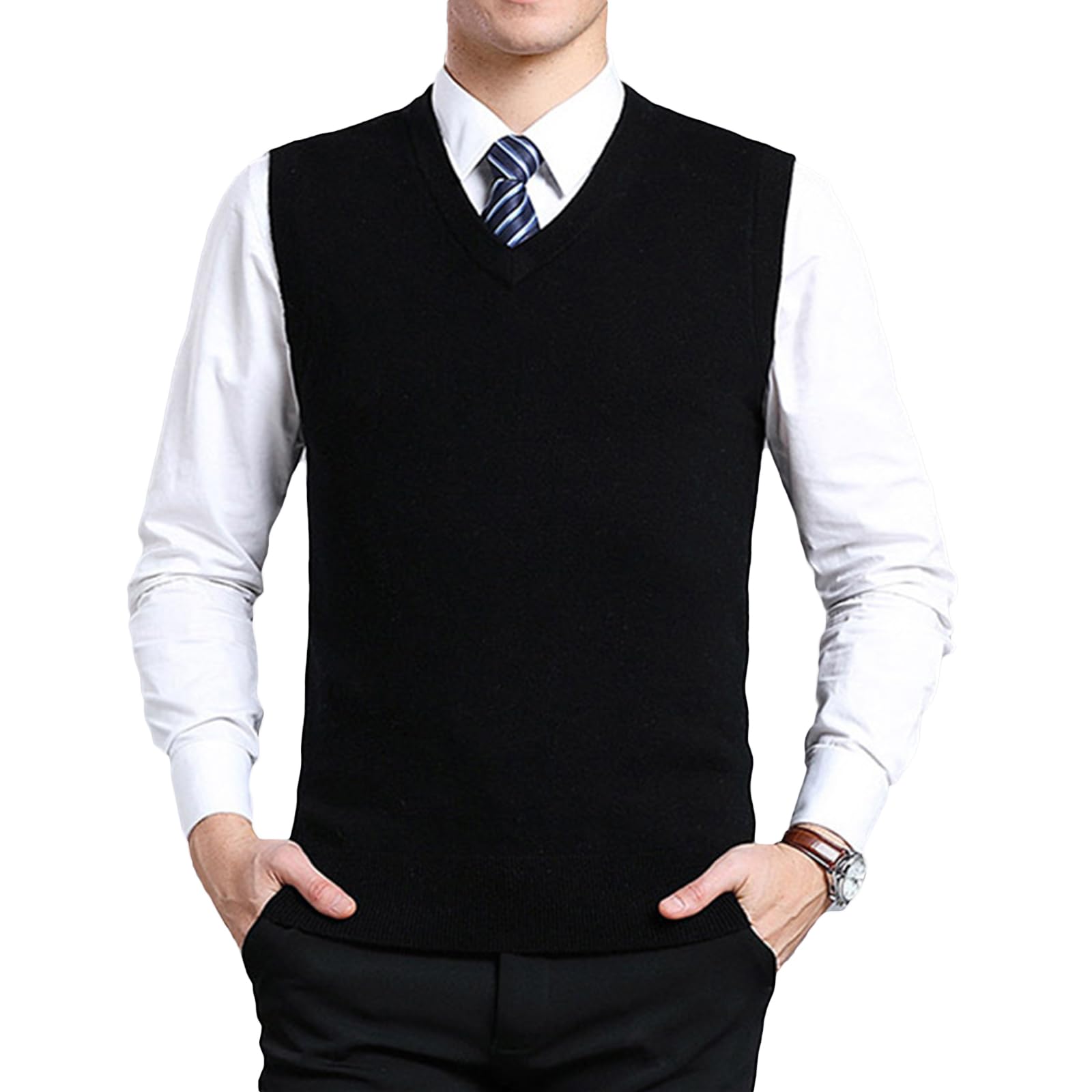 zuevi Men's Sweater Vest Classic V-Neck Knitted Pullover Sweaters Tops Sleeveless Relaxed Fit Knitwear Vests-picture-14