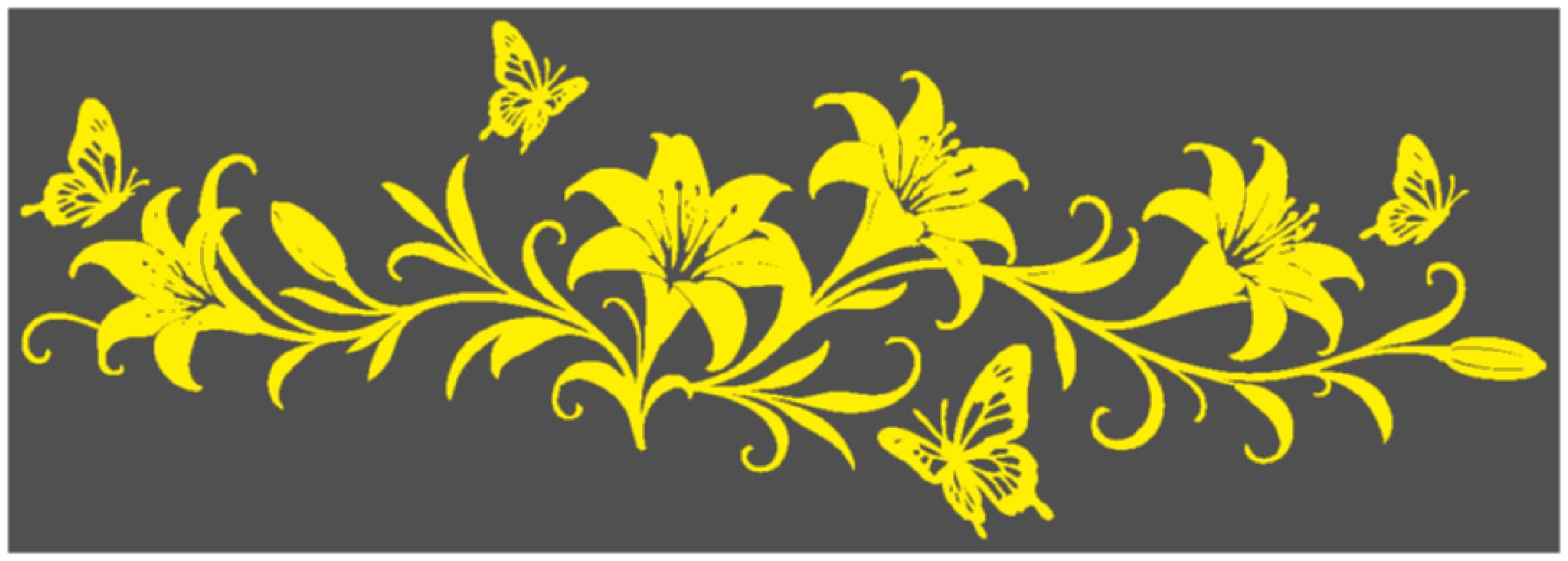 Samunshi® Wandtattoo Lilien Blumenranke länglich mit Schmetterlingen Elegante Blumen Wanddekoration Florales Wandmotiv für Wohnzimmer, Schlafzimmer, Flur und Küche gelb 150 x 51cm