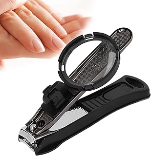 Cortador de unhas com lupa, cortador de unhas com lupa de aço inoxidável, cortadores de unhas e unhas dos pés para idosos com lupa removível para idosos (preto)