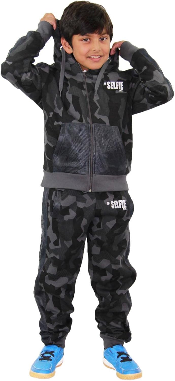 Kids Tracksuit Boys Girls Designer's #Selfie Camouflage Jogging Suit 5-13 Years