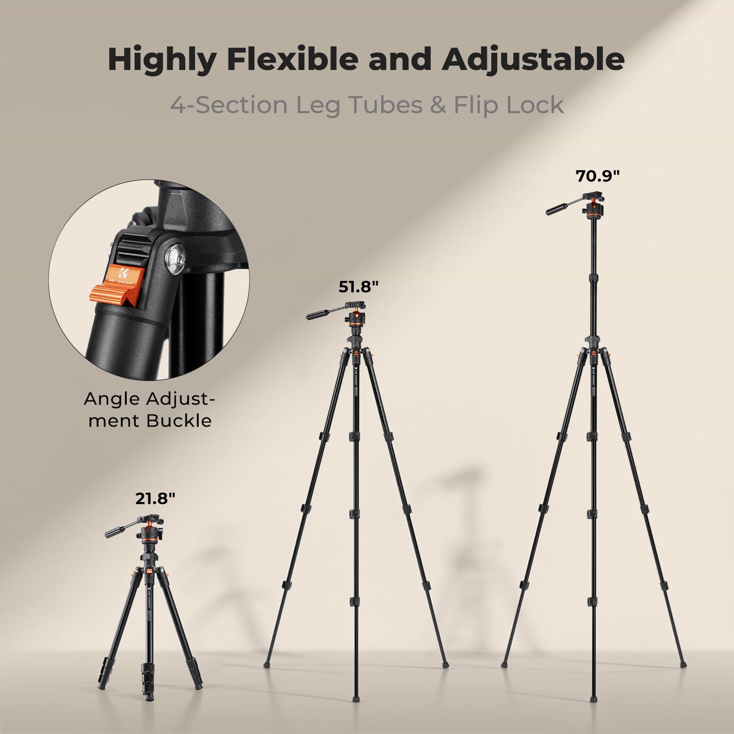 Statyw fotograficzny K&F Concept Tripod (z uchwytem na telefon, 182 cm + 8 kg)
