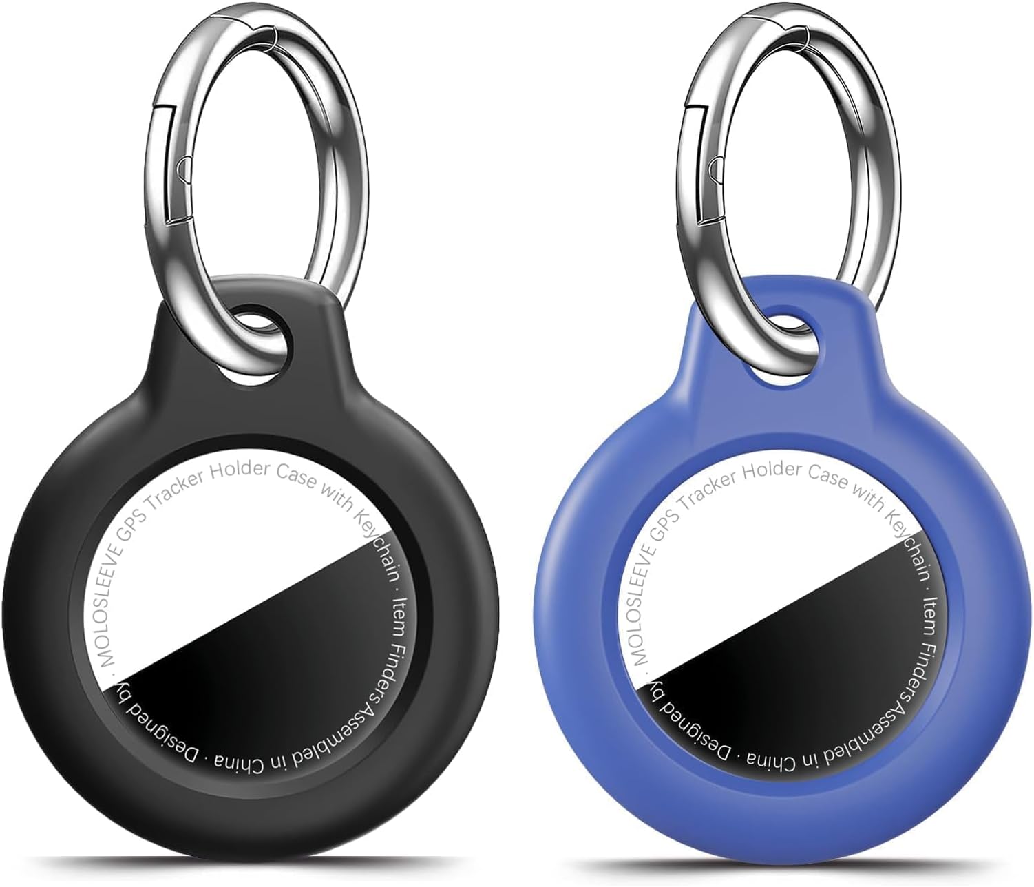 MOLOSLEEVE [2 Pack Case for AirTag 2nd Gen (2026) & 1st Gen, Shockproof Holder Anti-Scratch Protective Cover for Air Tags, Men's Women's Keyrings & Keychains for Keys, Luggage, Black/Blue