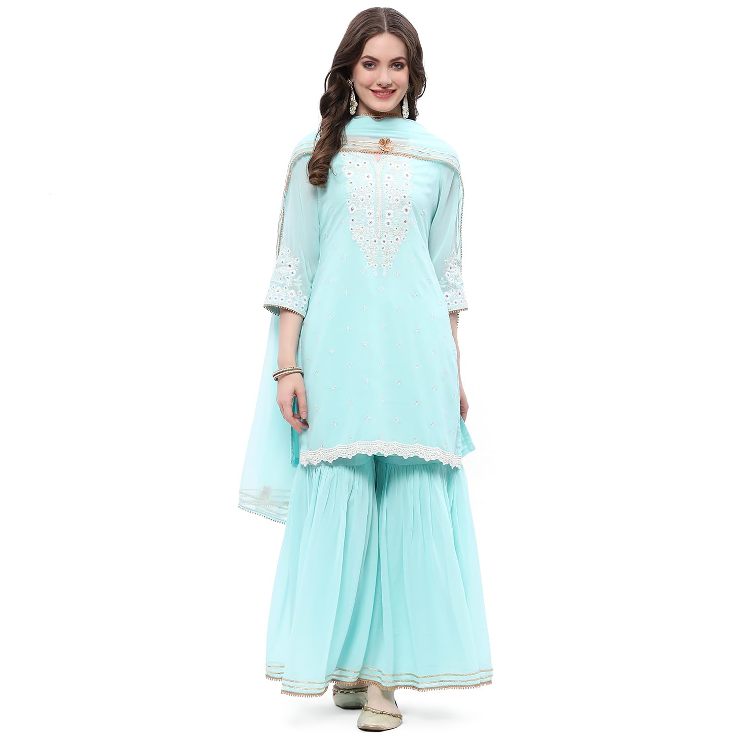 rangriti Aqua Blue Poly Georgette Kurta & Garara Suit Set For Women-picture-10