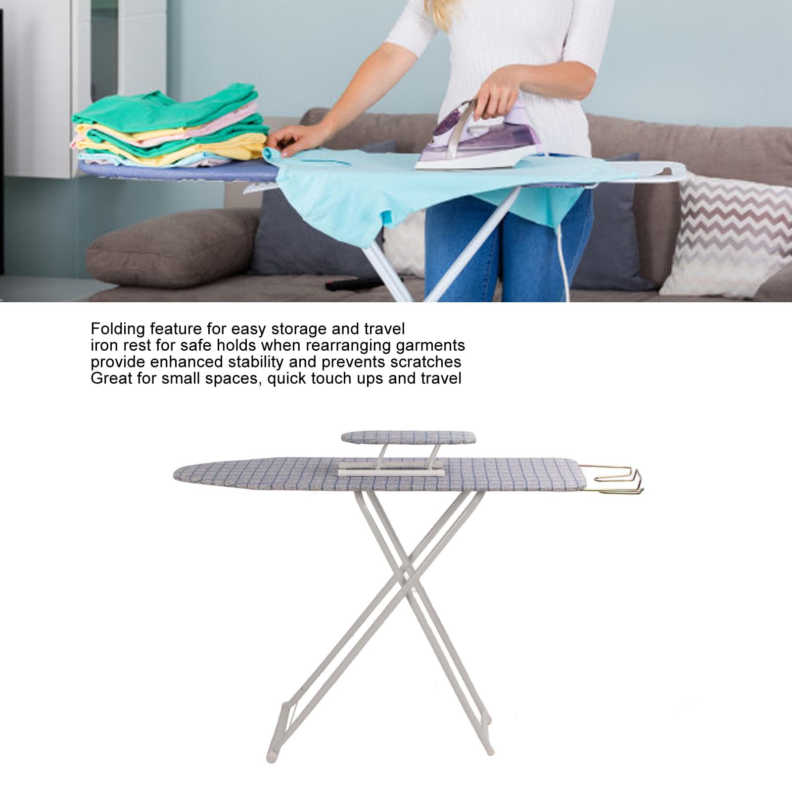 Tabla de Planchar Plegable de Mesa de 42 Pulgadas con diseño Estable y portátil, Ideal para el hogar, Viajes y talleres de Costura.