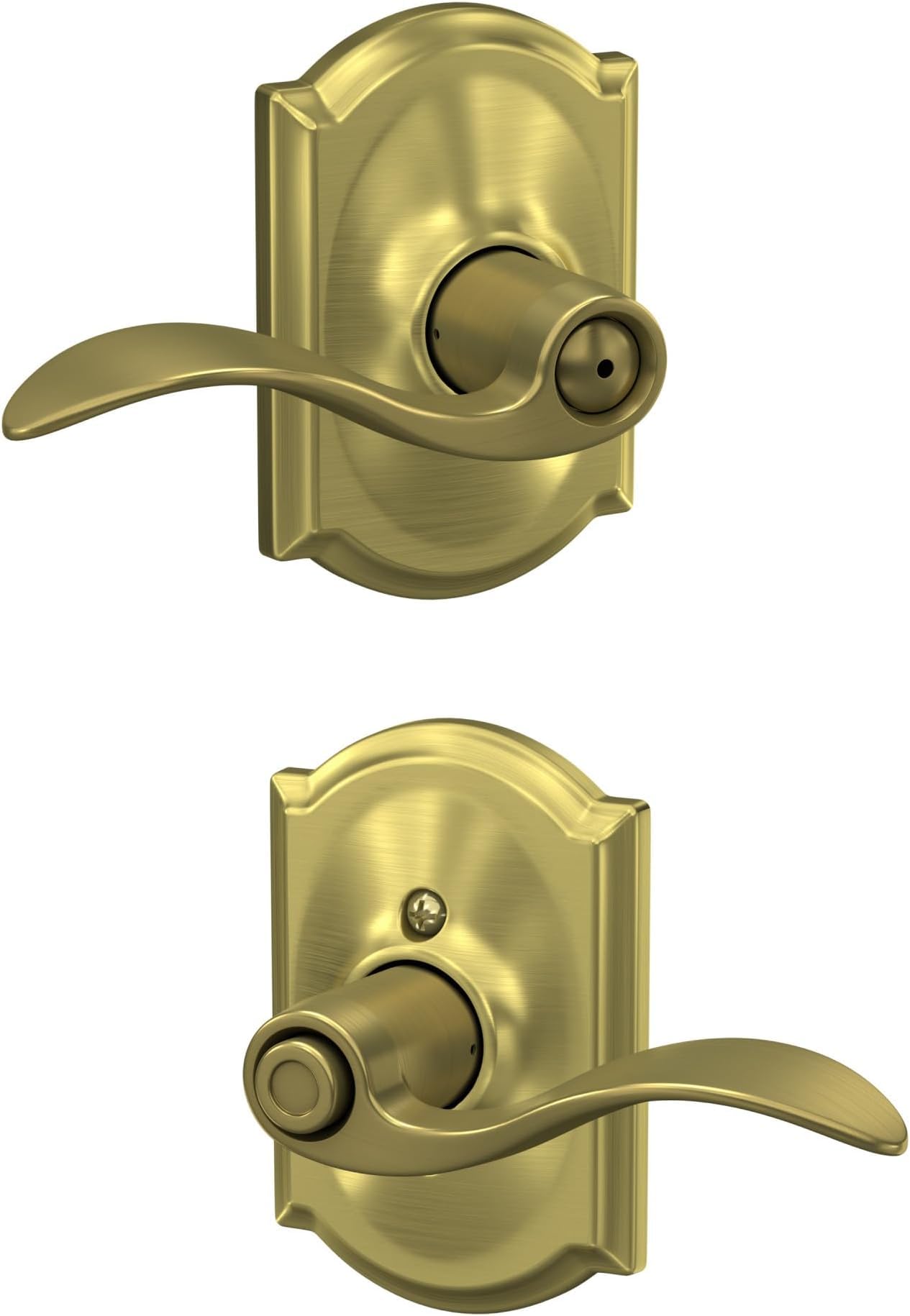 SCHLAGE Accent Lever with Camelot Trim Bed and Bath Lock in Satin Brass - F40 Acc 608 CAM (Pack of 8)