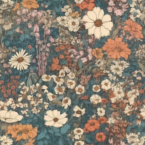 Livelynine Vintage Dark Floral Wallpaper Peel and Stick Retro Flower Wallpaper Removable Antique Floral Contact Paper Adhesive Colorful Flowers Ditsy Botanical Garden Accent Wall Art Vinyl 17.5x78.8