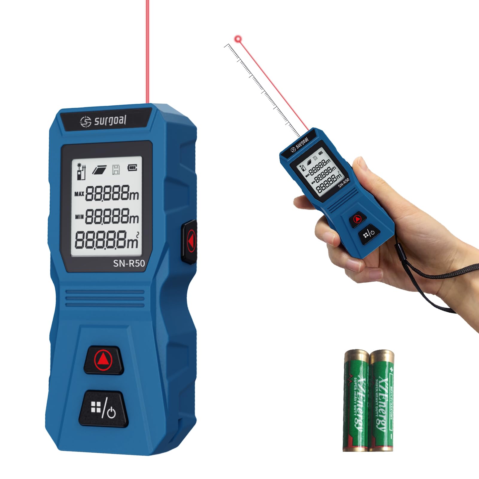 SG SURGOAL Laser Measure, ±2mm Accuracy 50M, Side Button, Portable Handle, Large Backlit LCD, Measure Distance, Area