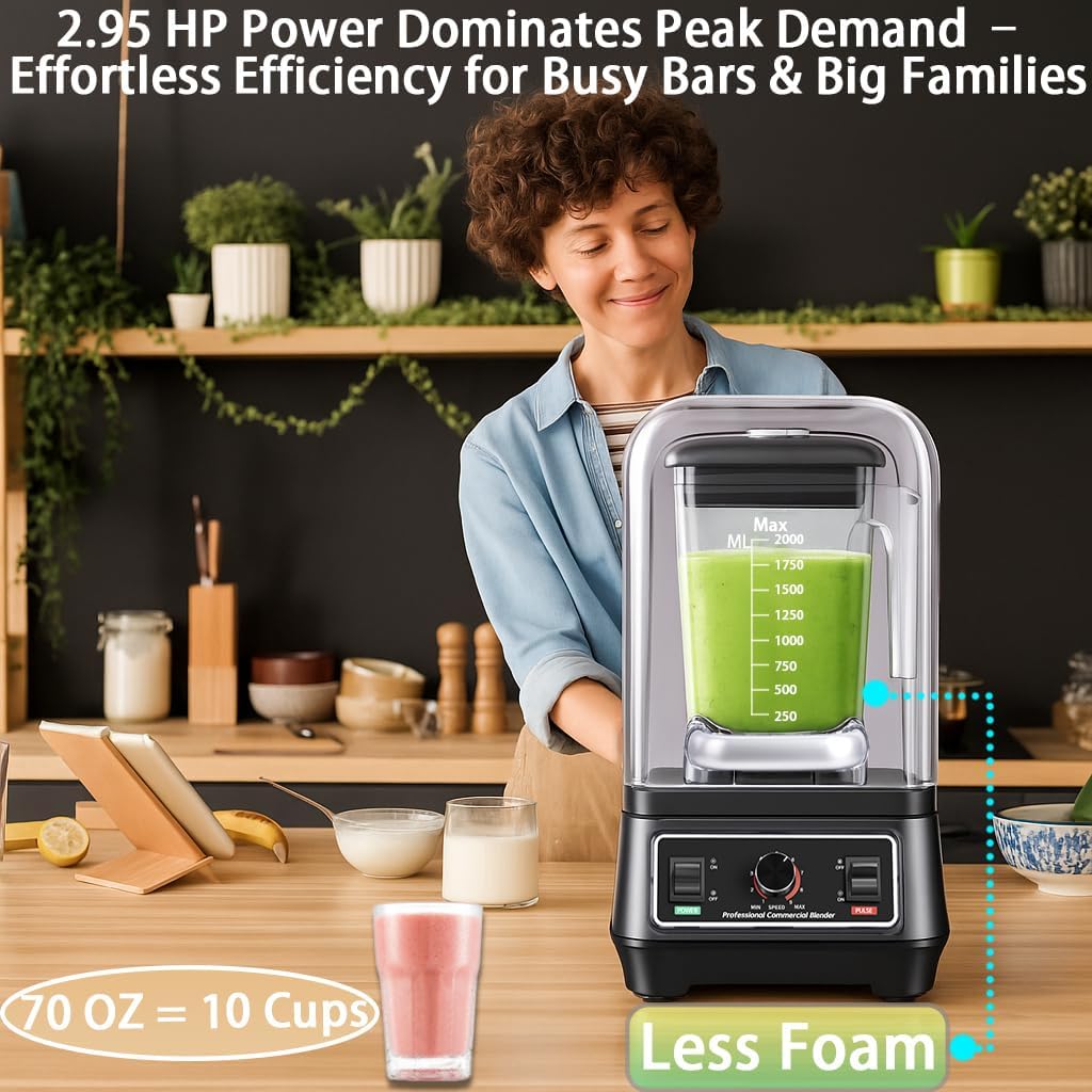 Professional blender, Commercial Blender, Smoothie Blender with Full Soundproof Shield,Quiet Blenders, Heavy Duty Blenders with Strong and Quiet Professional-Grade Power, Self-Cleaning, 70 Oz, 2200W