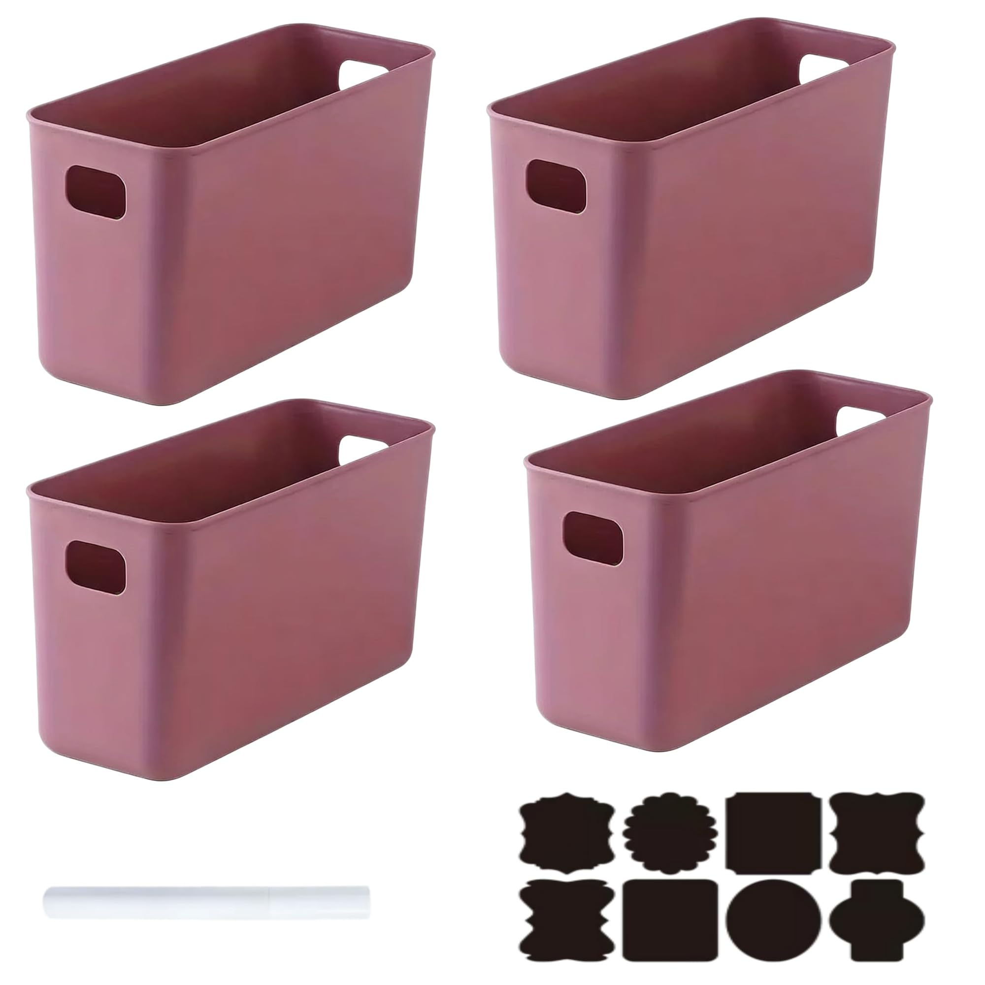 Juego de 4 cajas de almacenamiento, cajas de almacenamiento de plástico para estanterías, cocina, baño (lila, 37 x 13 x 15 cm)