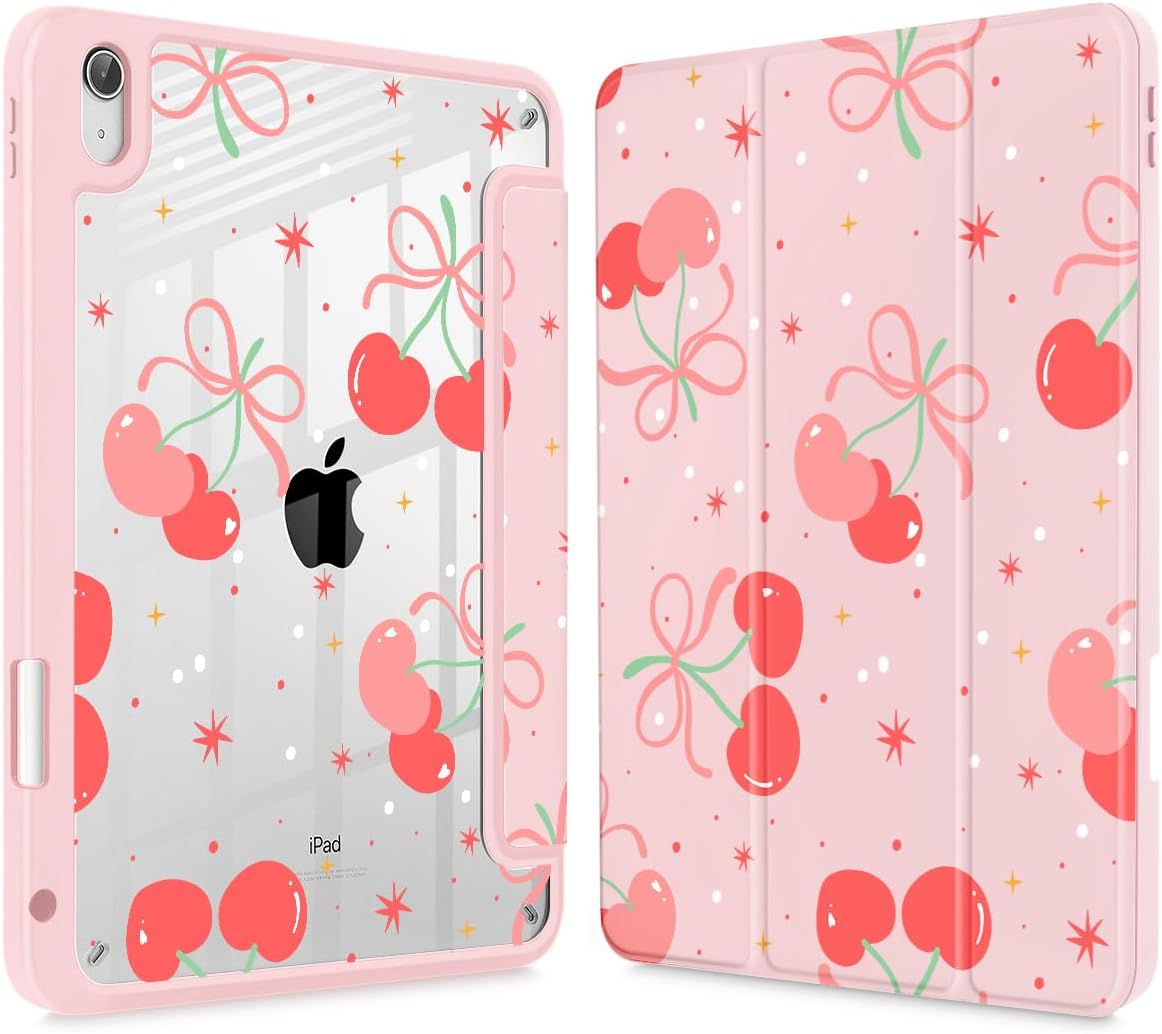 Tuiklol Case for iPad 11 inch (A16 Chip) 2025 Gen 11th / iPad 10.9 inch 2022 10th Gen, Buit in Pencil Holder with Shockproof Cover Clear Transparent Back Shell Auto Wake/Sleep,Etro Cherry