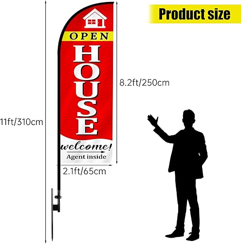 Miniatura 9 de Señales de puertas abiertas de 7.9 pies para agentes de bienes raíces,Swooper Open Banners Bandera de plumas,Kit de bandera y poste de casa abierta