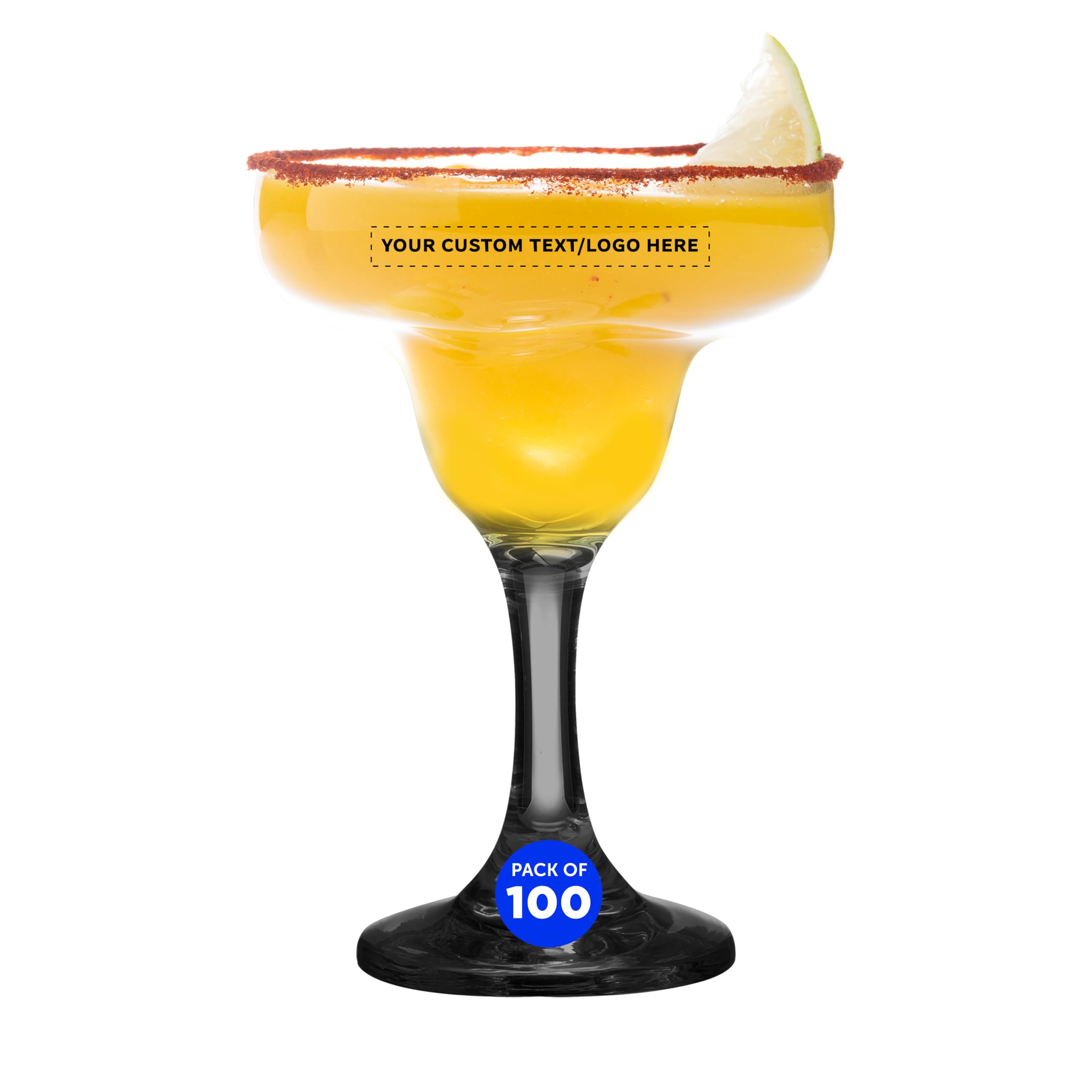 DISCOUNT PROMOS 100 Margarita Glasses Set 9 oz - Personalized Text Logo - Classic Smooth Barware Glassware -