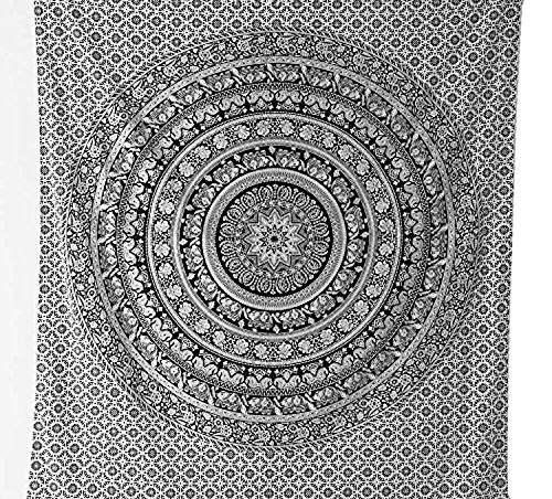 Tapiz de Mandala estilo bohemio y hippie, de diseño indio, para colgar en la pared de dormitorios, de 239 x 216 cm apróx., color blanco y negro