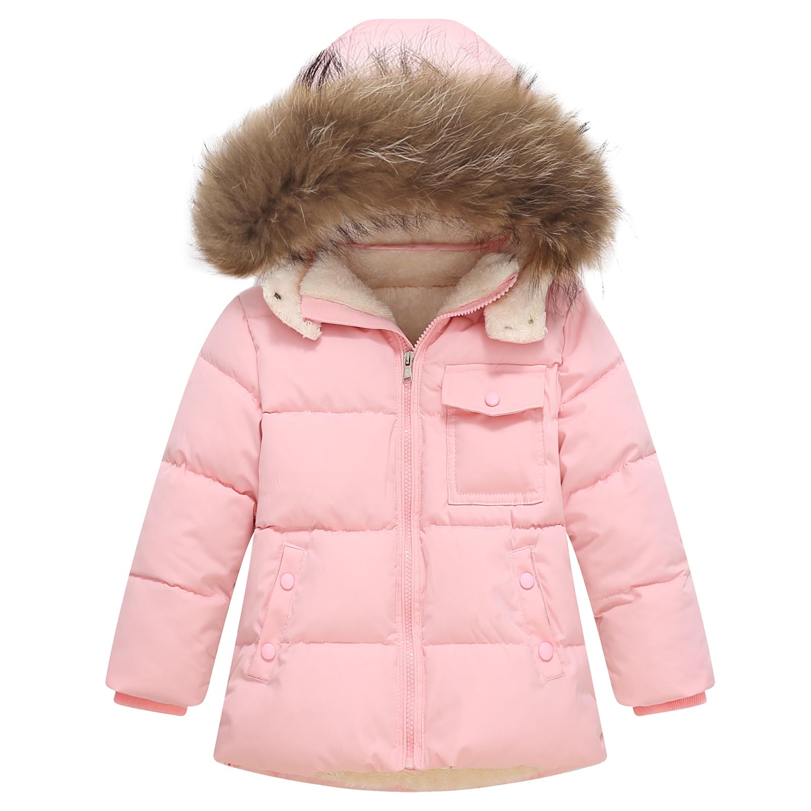IBOBOOM Toddler Winter Coat 3-4T Baby Jacket Snow Girl Puffer Hoodie Fleece Clothes Soft
