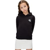 Calvin Klein Bambini Unisex Felpa con Cappuccio Small Monogram con Orlo in Maglia a Costine