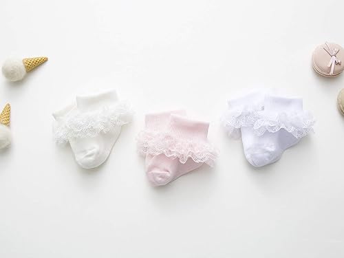 Miniatura 4 de EPEIUS Calcetines de encaje con volantes para bebé, niñas, con ojales, triple, encaje, para recién nacidos, bebés, niños pequeños, 35 pares