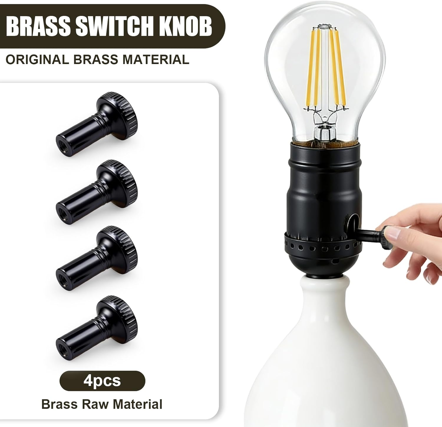 Lamp Switch Knob - 4Pcs Lamp Turn Knobs Replacement, Standard Turn On/Off Light Switch Knobs, Classical Antique Lamps Repair Parts Decorative for Table & Floor Lamps Fan Socket (Black)
