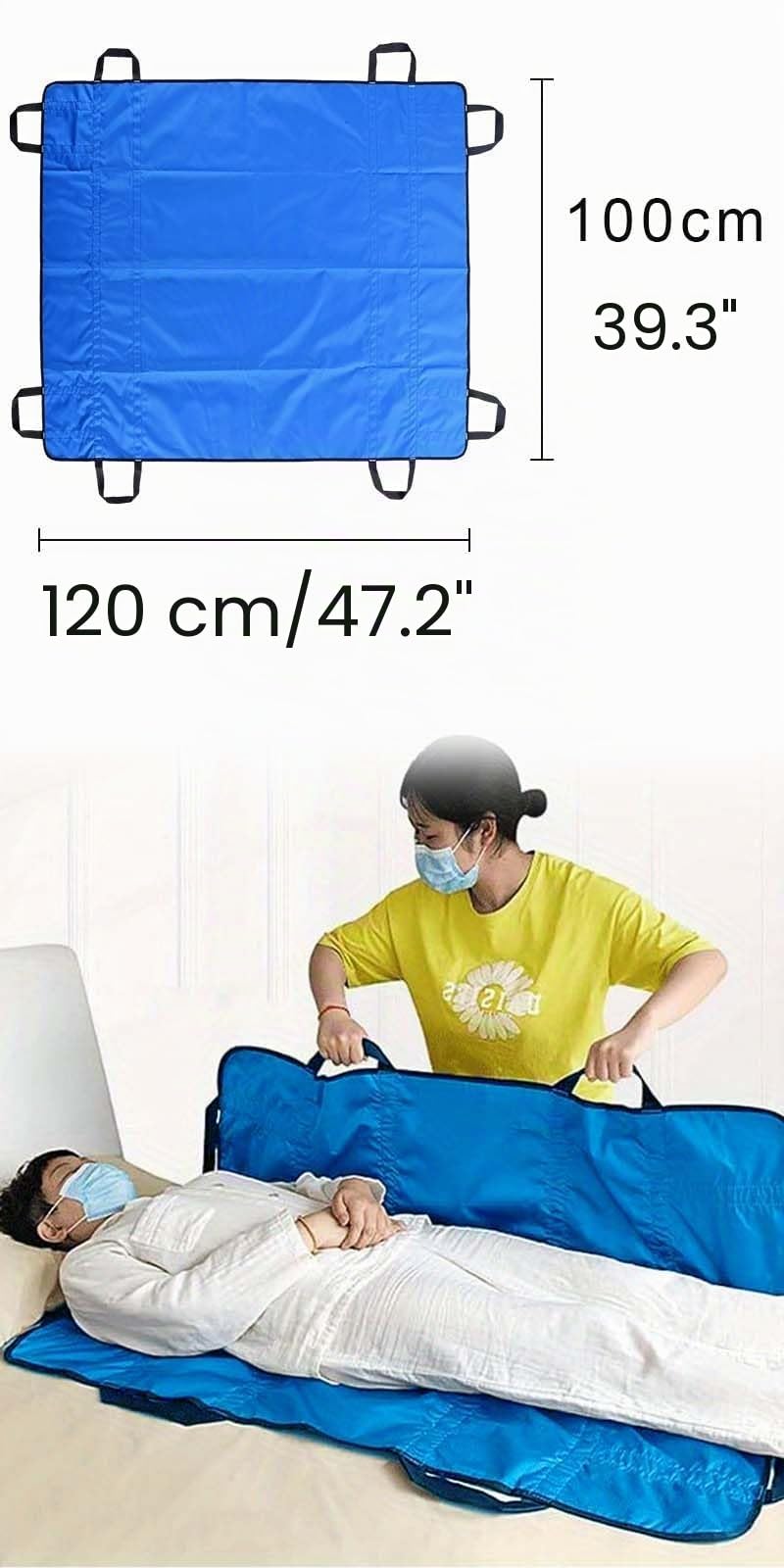 100 cm x 120 cm,Sábana de traslado,Sábana de traslado de pacientes, Cama de traslado de pacientes con asas,Sábana para cama de traslado, Sábana de traslado reutilizable,adecuado para pacientes en cama