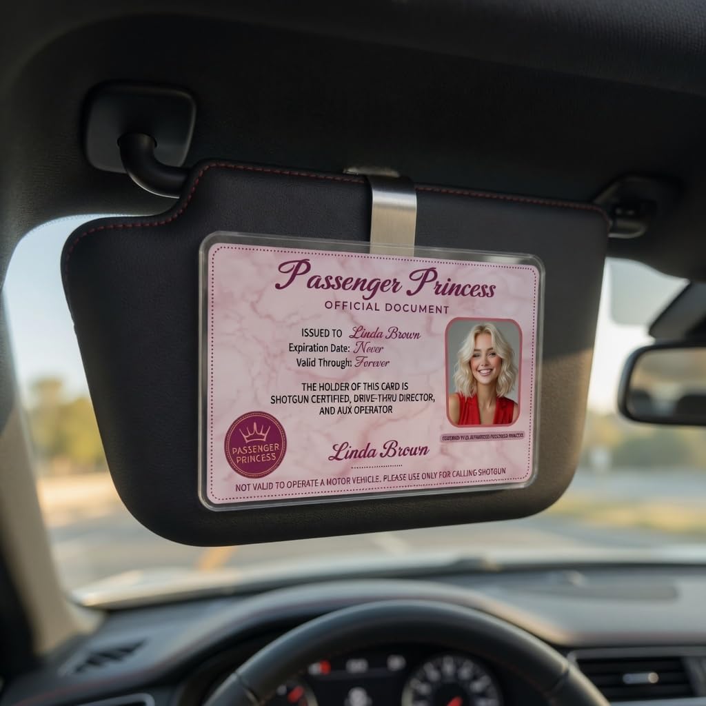 Personalized Passenger Princess Visor Clip with Custom Photo & Name, Custom Car Photo Holder Gift for Boyfriend Husband Dad, Funny Father’s Day Car Accessory, TT03