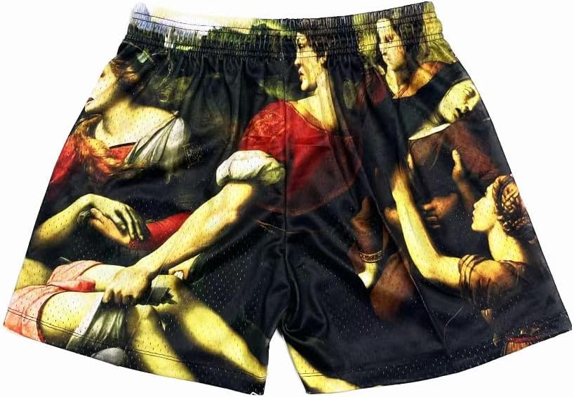 Men's Oil Painting Mesh Graphic Basketball Shorts Drawstring Running Workout Shorts Summer Cool Casual Shorts - Image 2