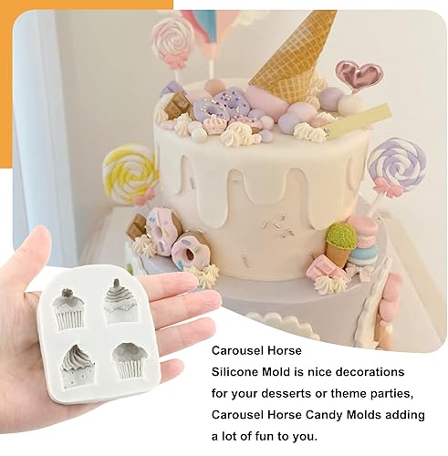 Vista 12 de Sijiangmold Carousel Horse Silicone Fondant Molds Merry-Go-Round Chocolate Gum Paste Molds For Cake Decorating Chocolate Gum Paste Cupcake Topper