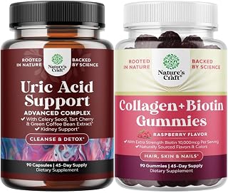 Bundle of Green Coffee Bean Extract for Uric Acid Cleanse & Detox with Turmeric, Tart Cherry & Celery Seed and Hair Skin and Nails Gummies for Women - Marine Collagen Biotin 10000mcg per Serving
