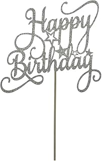 Sponsored Ad - Silver Glitter Happy Birthday Cake Topper for Birthday Party Decorations