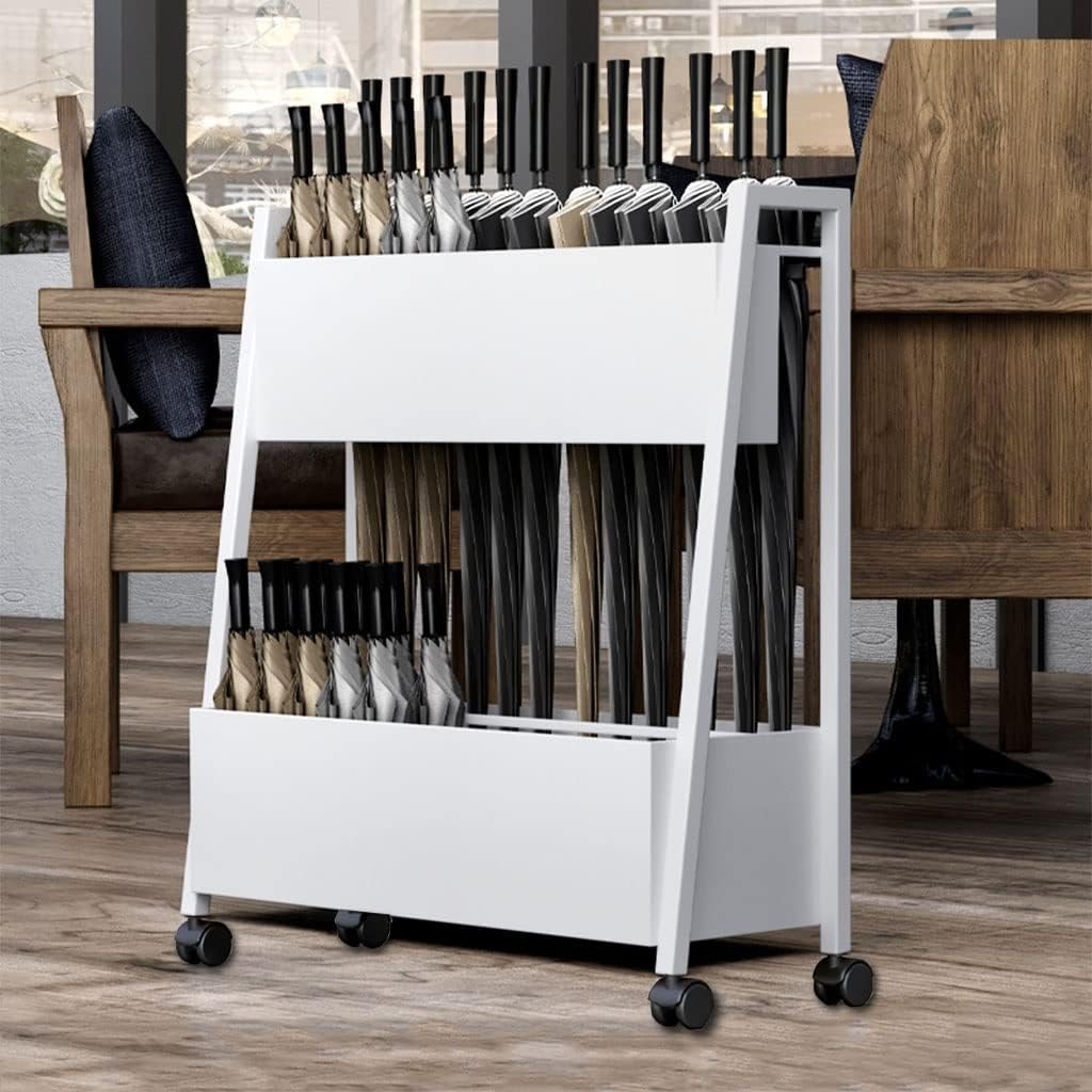 Umbrella Stand Umbrella Stand Holder for Office Entryway Integrated Metal Umbrella Stand Umbrella Rack Free Standing Organizer with Drain Hole Umbrella,White-with Wheels