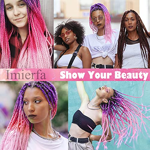 Imierfa Kanekalon Ombre Braiding Hair, 3Tone Braiding Hair Extensions Feed In Hair For Braids, 3Pack Kanekalon Braiding Hair For Twist Braids Color Purple Peach Red Pink 24" 3Pcs #TOP4