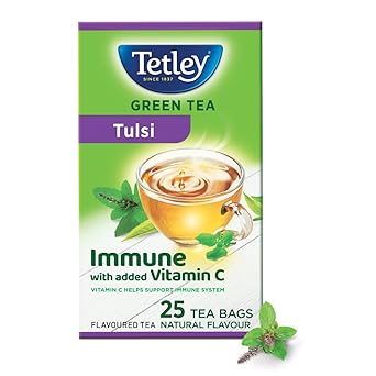 Tetley | Green Tea With Tulsi | Immune With Added Vitamin C | 25 Tea Bags, 30 Grams - image, photos