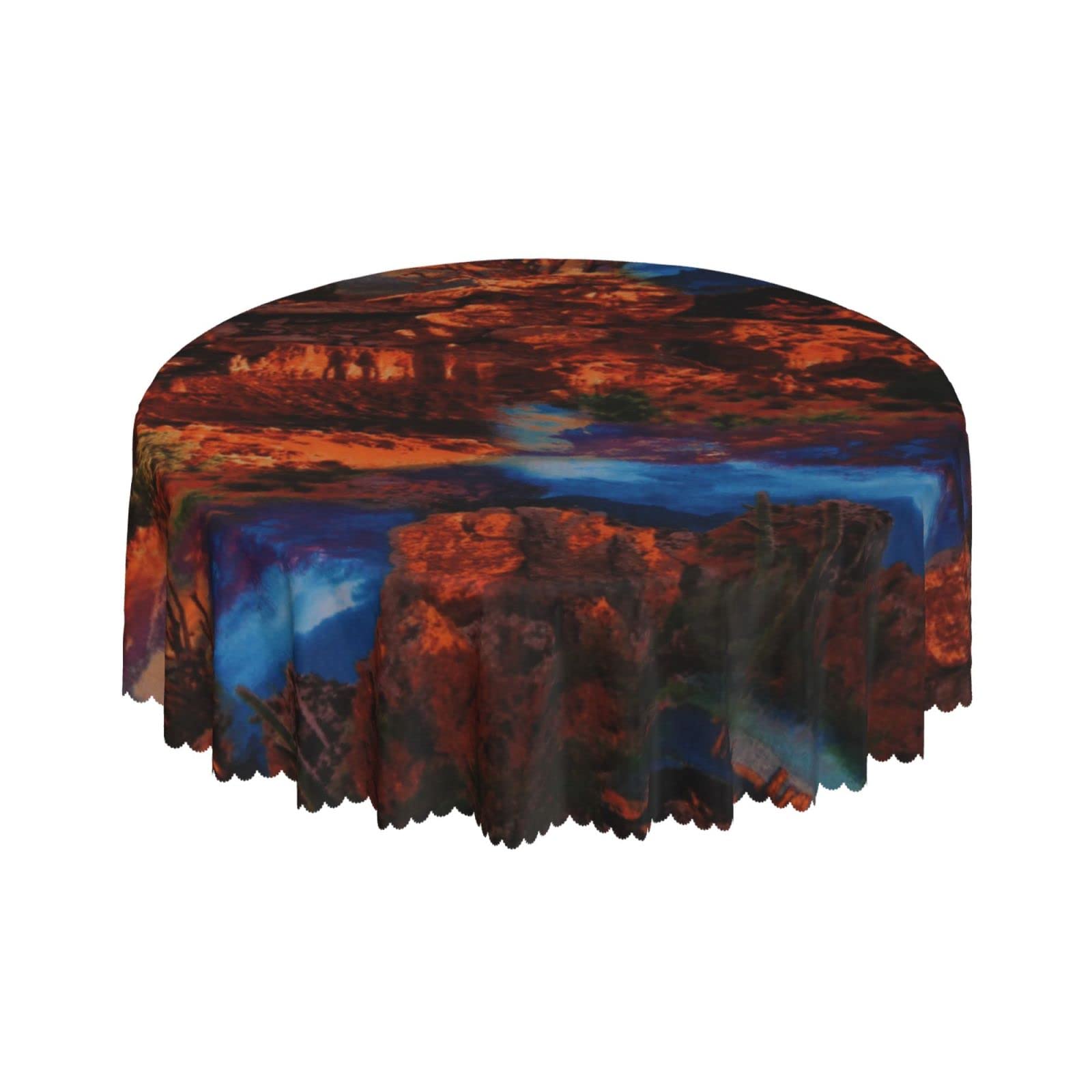 Lsjuee Southwest Desert Canyon Red Rock Round Tablecloth 60 Inch Printed Washable Tablecloth for Dining Party Holiday Fall Home Decorative