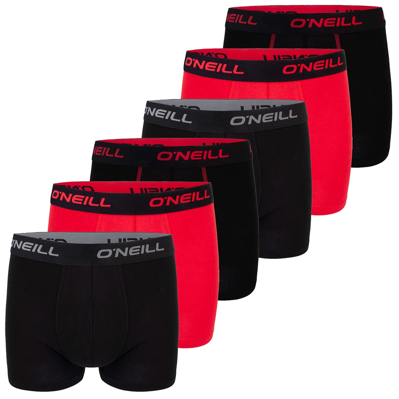 O'Neill Boxershorts Herren 6er Pack Baumwolle Uni Sport Boxer Männer Basic Trunk Unterwäsche, Größe:L, Vorteilspacks:6X Black Red (7000)