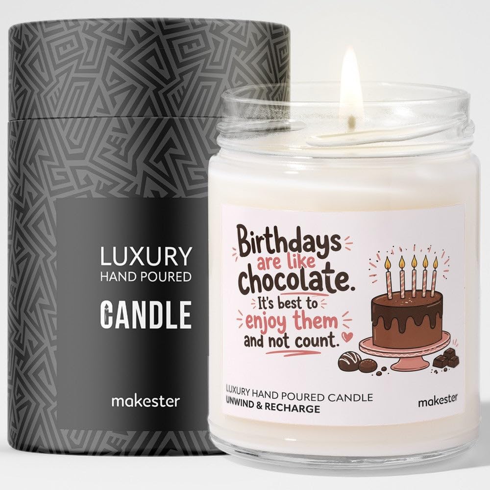 Birthday Gift for Chocolate Lover - Luxury Soy Wax Candle - Vanilla, Jasmine, Sugared Almond - Makester