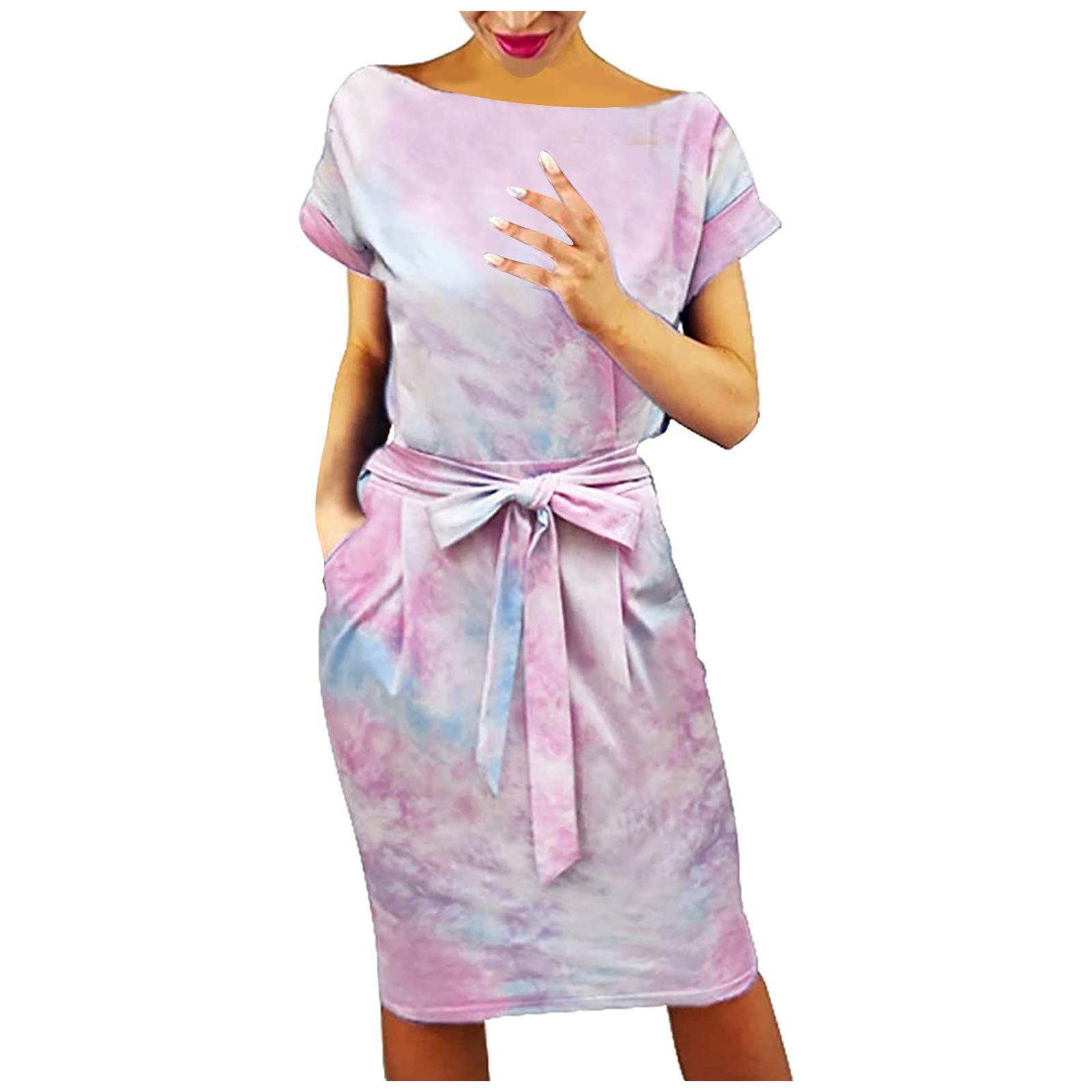 Vestido de Gala Vestidos de Verano para Mujer 2023 Manga de Verano Fiesta señoras Mujer Bolsillo Casual Vestidos de Verano para Mujer 2023