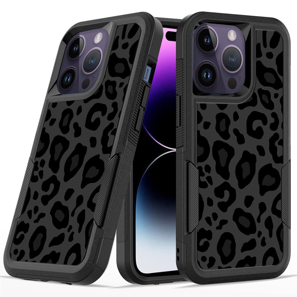 KUMTZODesigned for iPhone 14 Pro Max Black Leopard Case, Heavy Duty Protection Shockproof Dropproof Case, Cute Black Leopard Cheetah Cover for Women Girls iPhone 14 Pro Max 6.7 inch
