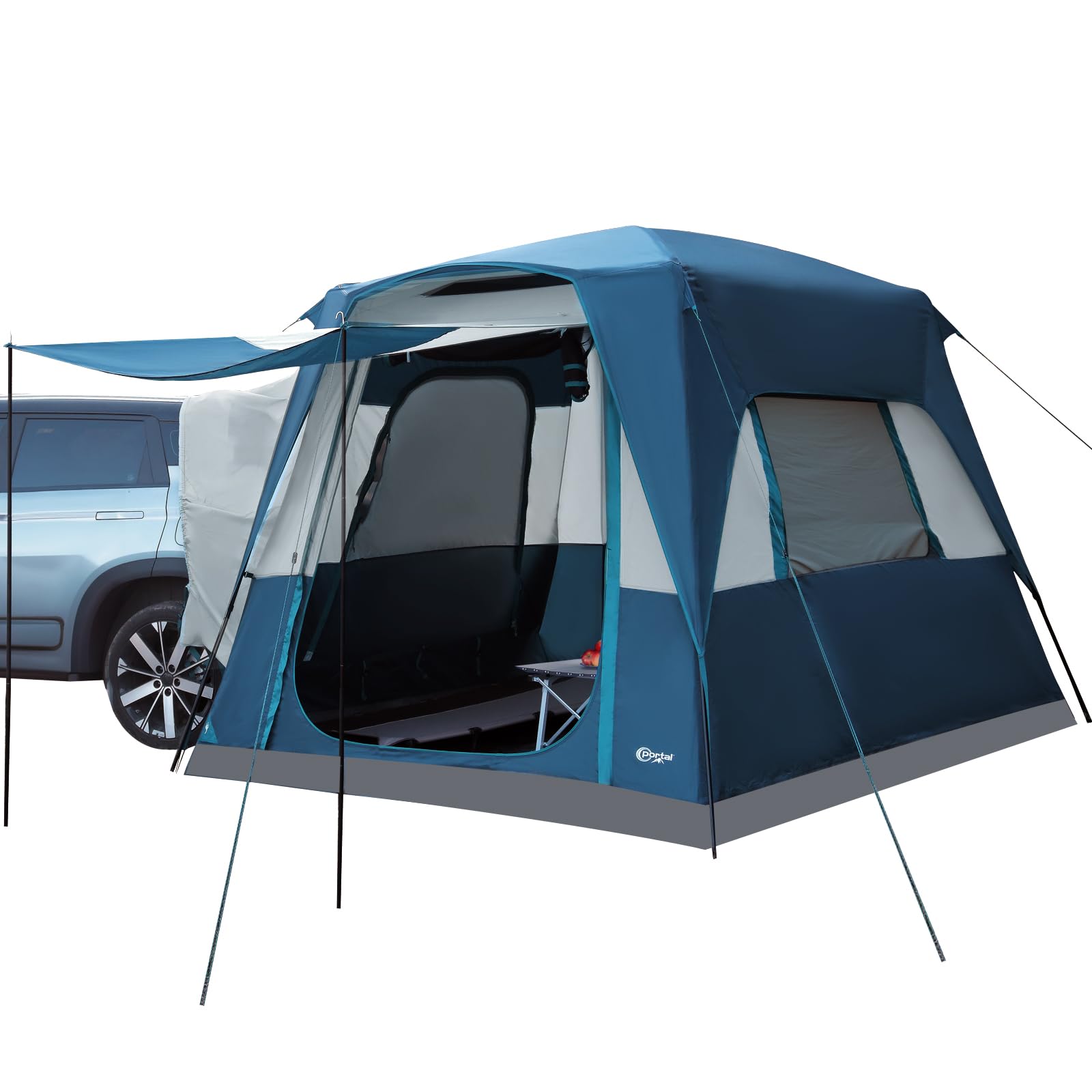 PORTAL Tenda posteriore 4-5 persone 2 in 1 Tenda auto con tenda da sole 305x245x220cm 2000mm impermeabile Tenda familiare Tenda da festival per auto Viaggi Campeggio