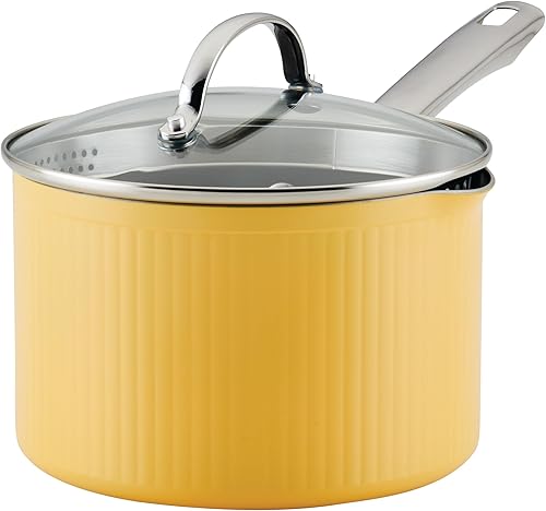 Farberware Style - Cacerola antiadherente con tapa, apta para lavavajillas, 3 cuartos de galón, color amarillo