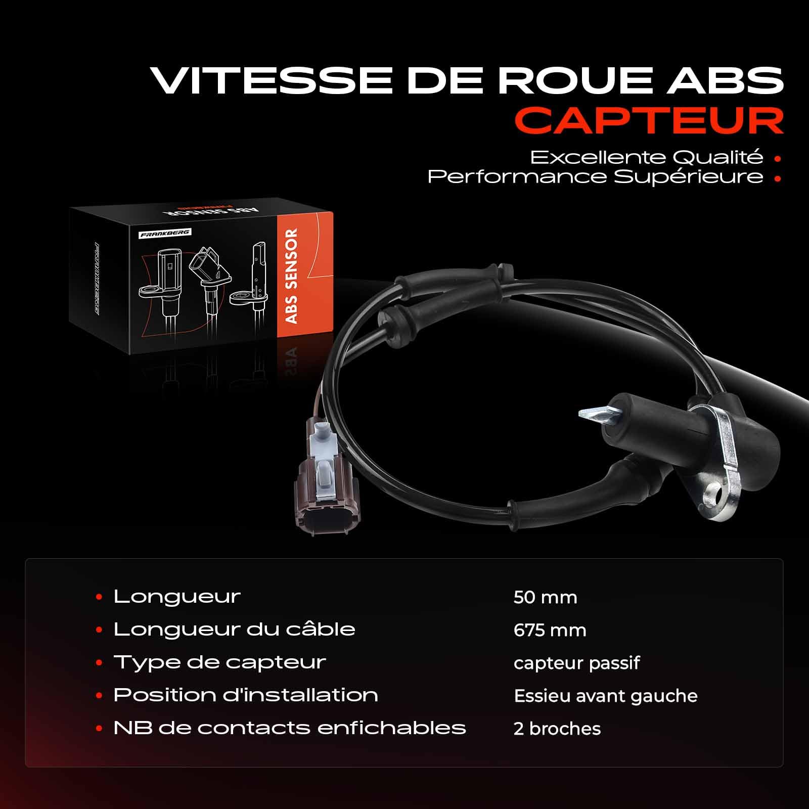 Frankberg Capteur ABS de vitesse de roue avant gauche 479110X800 | Compatible avec: Terrano II R20