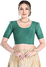 FINESTFIT 100% Cotton Fabric Latest Fashion Readymade Blouses for Women, 100% Cotton Fabric Round Neck with Organza Balloon Sleeves.