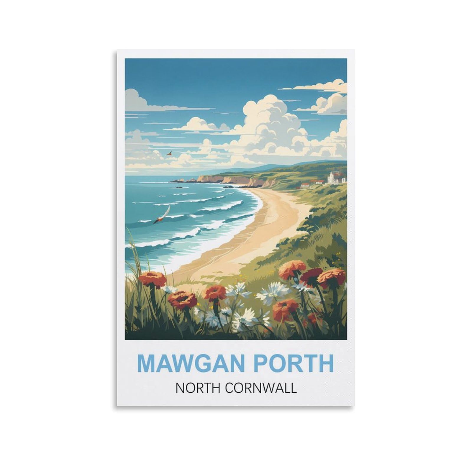 WGMDOEE Mawgan Porth North Cornwall Vintage Travel Posters 16x24inch(40x60cm) Canvas Poster Living Room Wall Art Home Decor