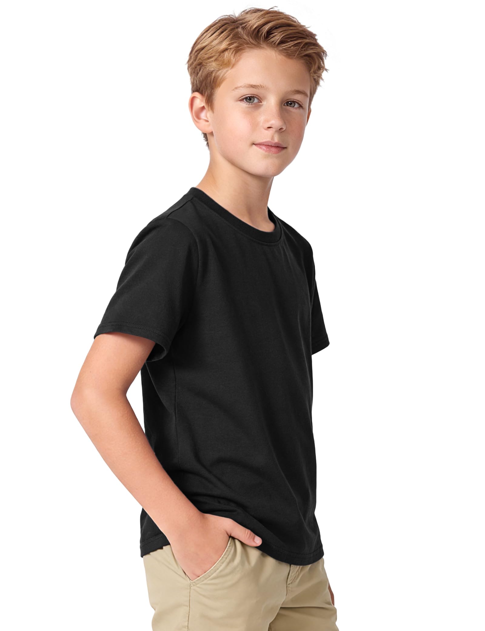 KEREDA Jungen T-Shirt 4er-Pack Kinder Kurzarm Rundhalsausschnitt Sommer Tops Basic Tshirts Einfarbige Casual Tees Sport Oberteile